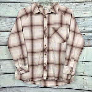 BKE Plaid Button Front Shirt Frayed Hem Women’s S